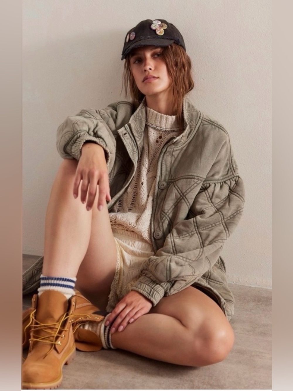 Free People Olive Quilted Jacket